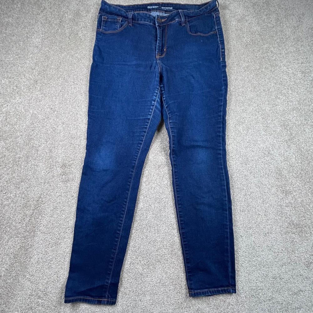 Old Navy Rockstar Mid-Rise Skinny Jeans Women 12 Short Dark Wash Blue Denim